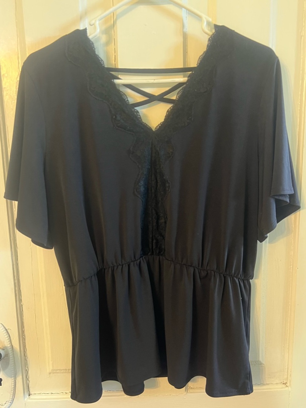 Maurices Black Lace V-Neck Peplum Blouse
